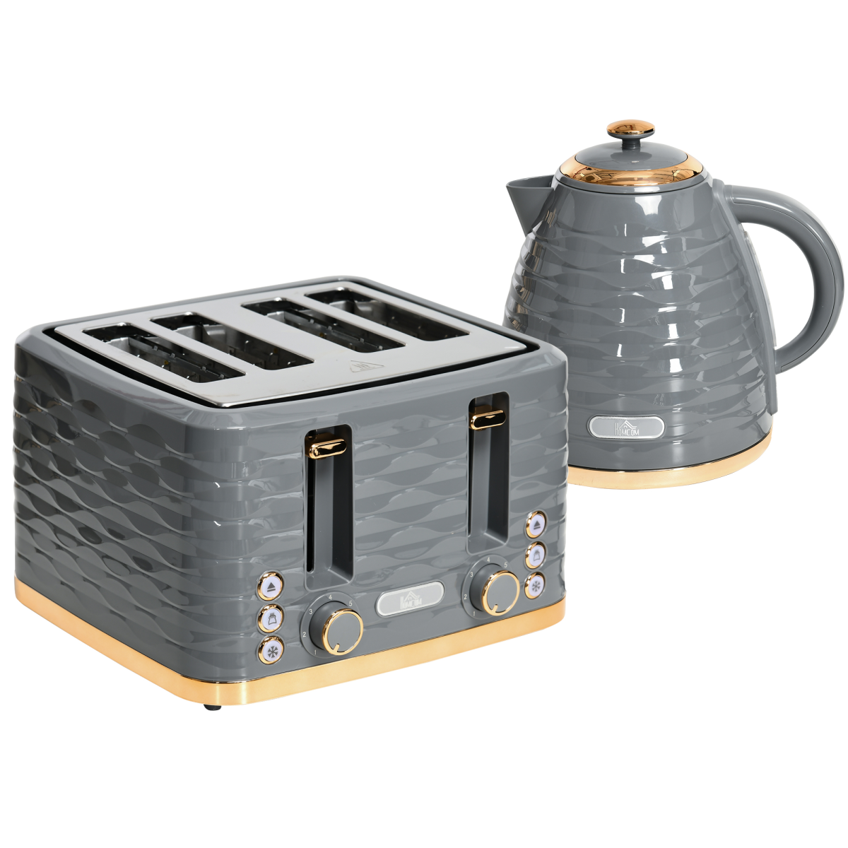 HOMCOM 1.7L Kettle & 4-Slice Toaster Set, Rapid Boil, Grey, 7 Browning Levels